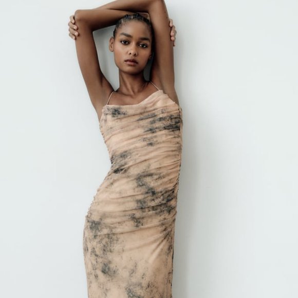 NWT SAND PRINT DRESS WITH TULLE - Picture 5 of 7